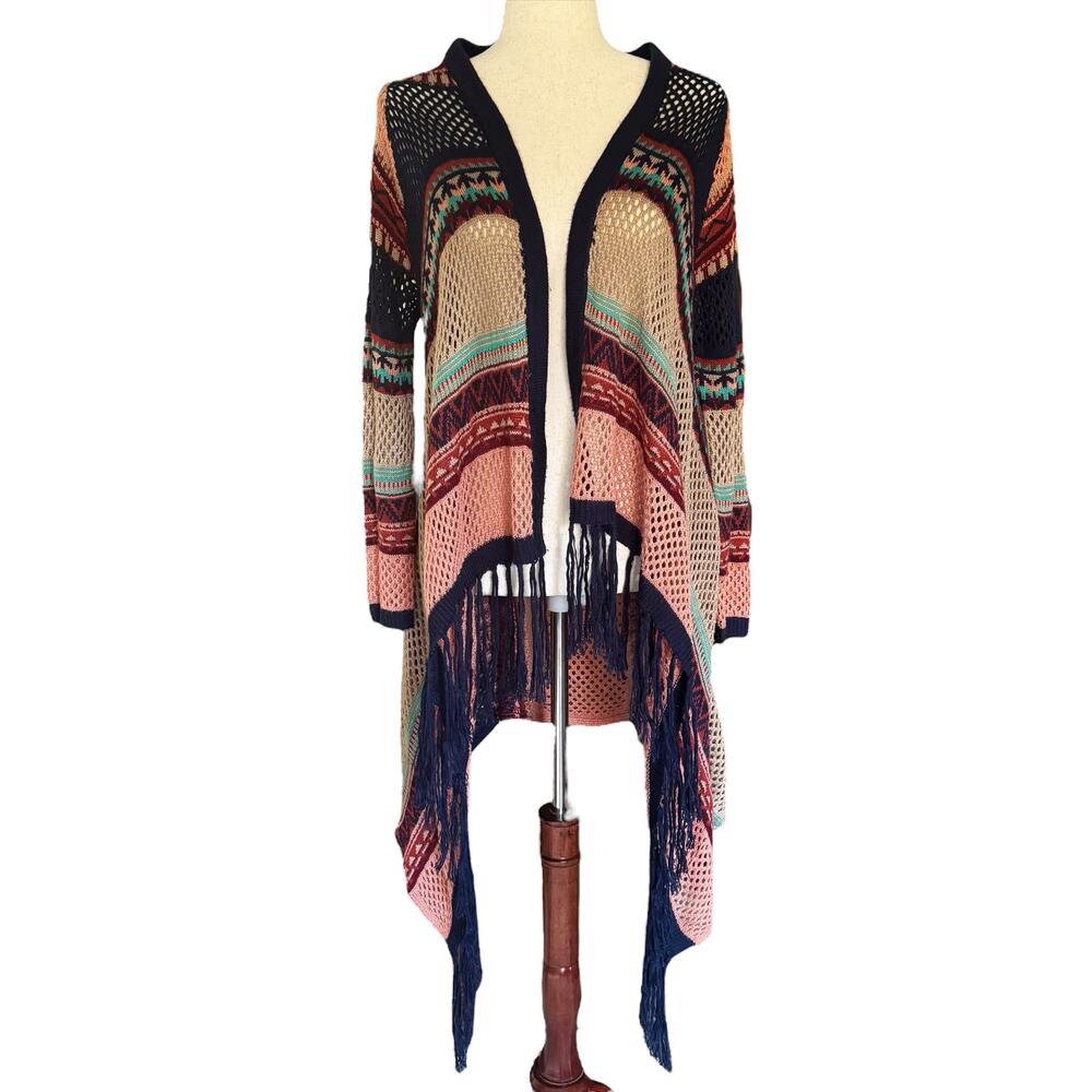 Say What open front‎ Asymmetrical Cardigan Sweater Sz S Boho Western Aztec Knit